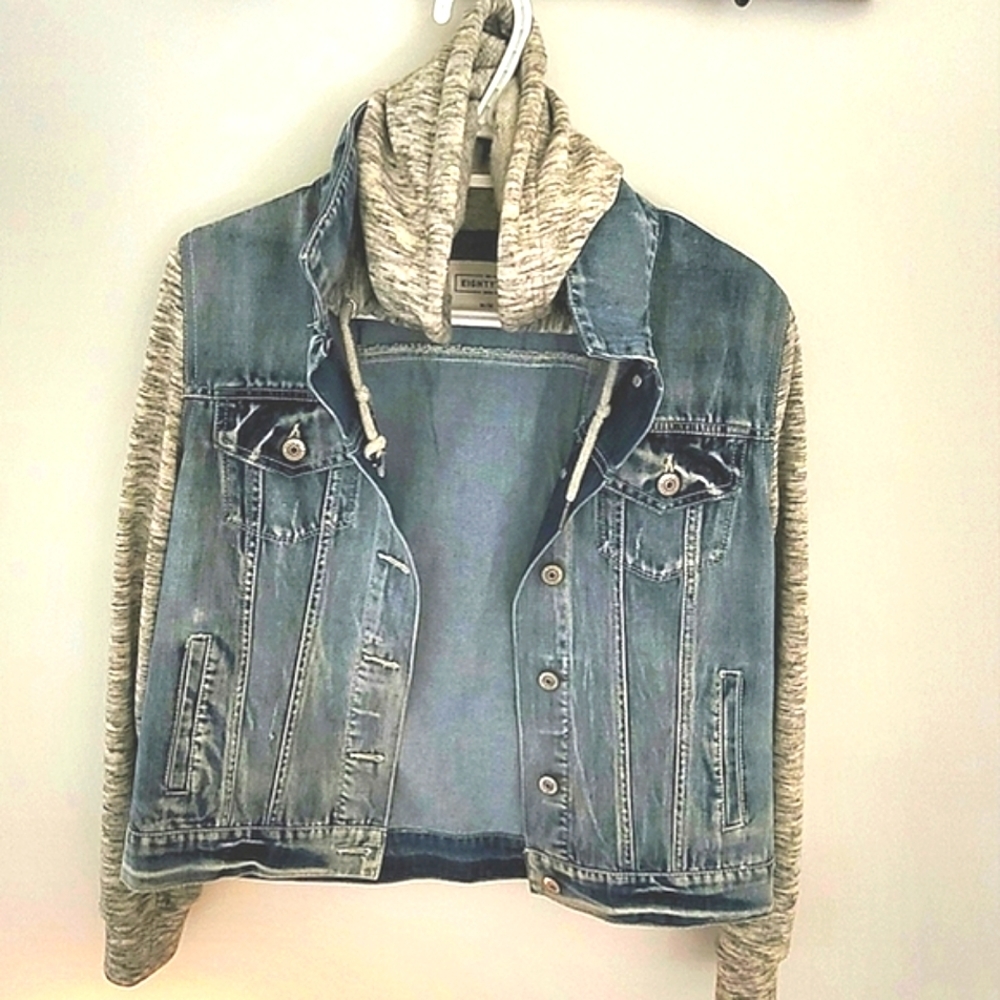 Eightytwo Women's Denim Knit Hoodie Jacket Size M